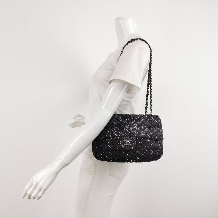 Chanel Black Grey Sequins Flap Bag