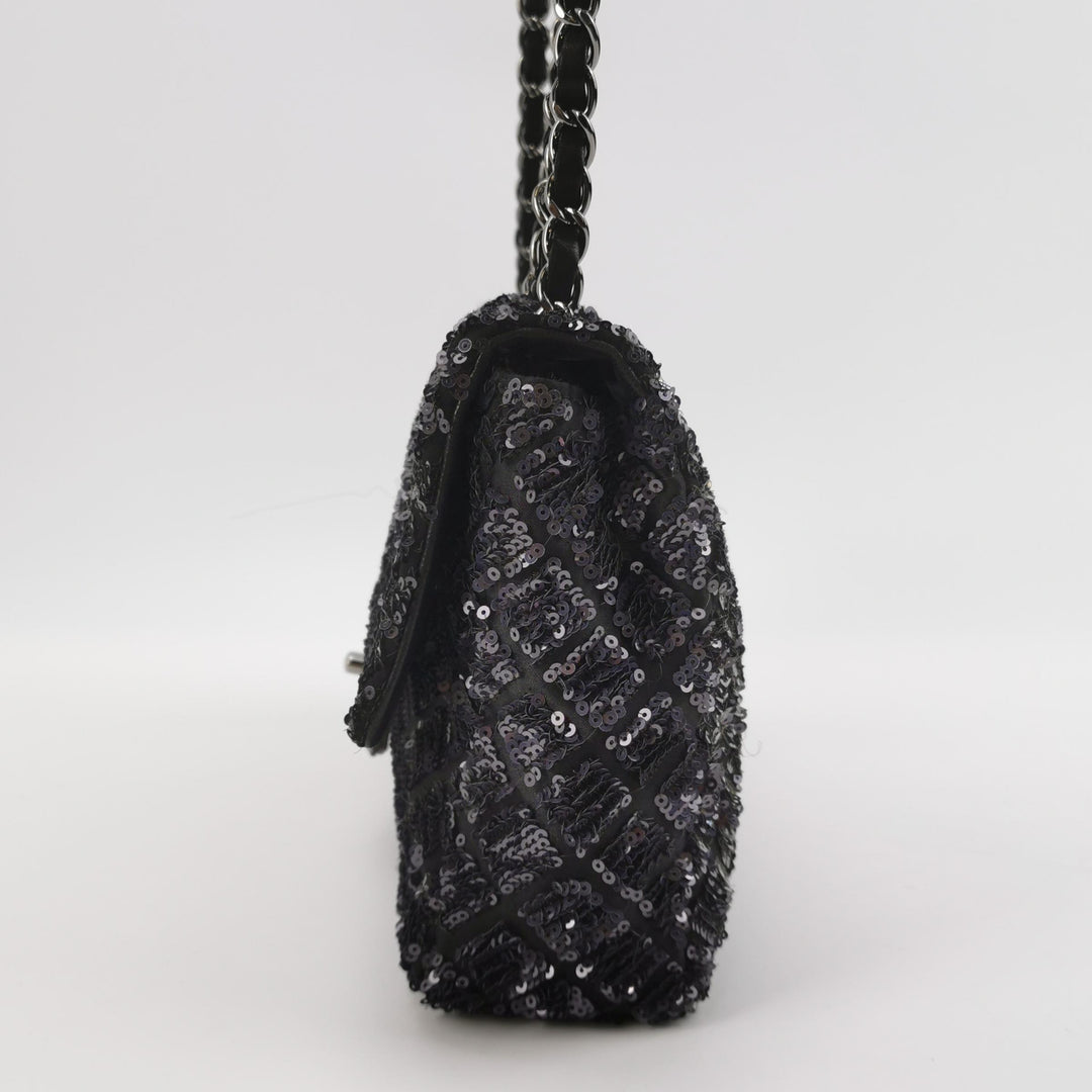 Chanel Black Grey Sequins Flap Bag