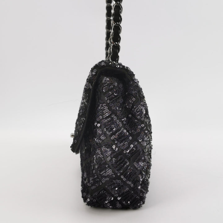 Chanel Black Grey Sequins Flap Bag