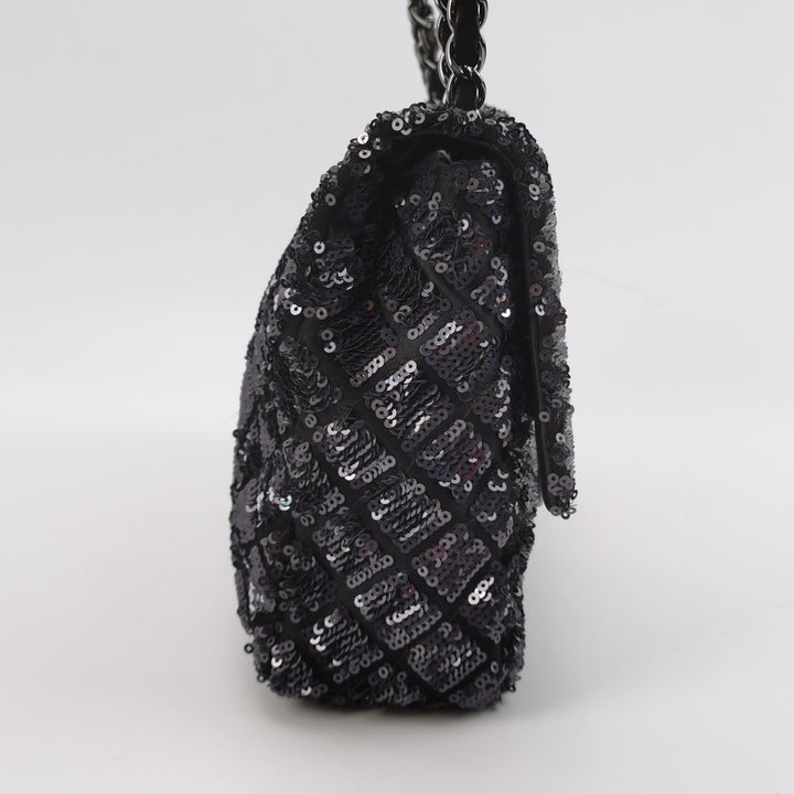 Chanel Black Grey Sequins Flap Bag
