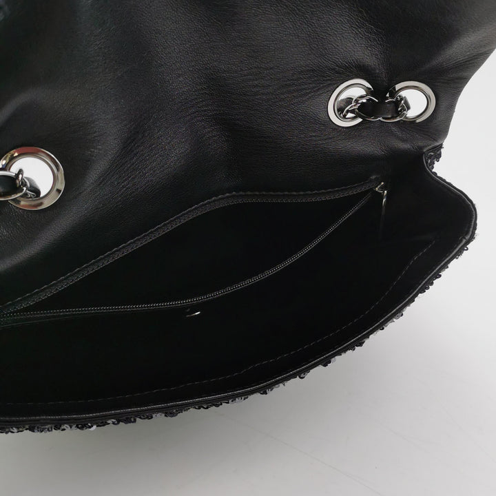 Chanel Black Grey Sequins Flap Bag
