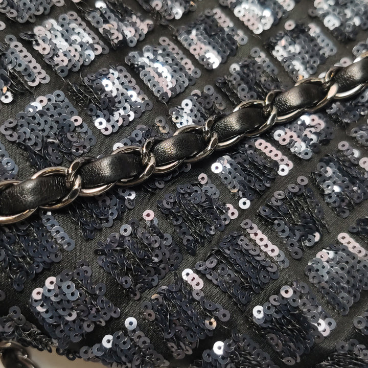 Chanel Black Grey Sequins Flap Bag