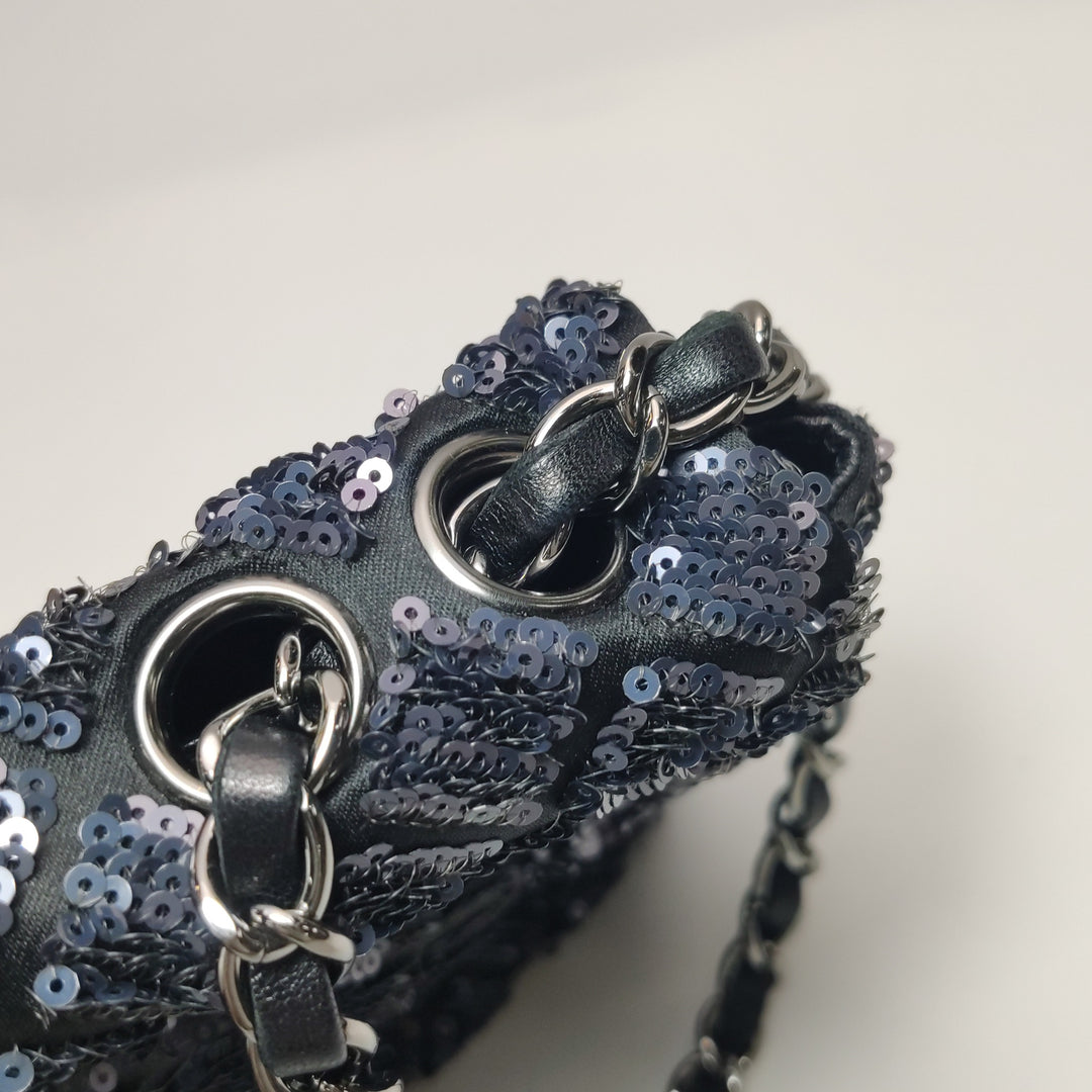 Chanel Black Grey Sequins Flap Bag
