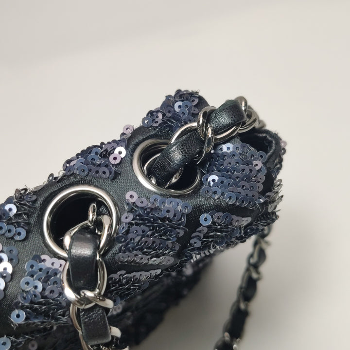 Chanel Black Grey Sequins Flap Bag