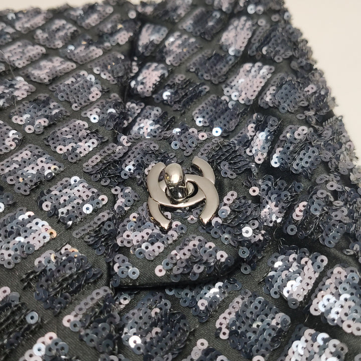 Chanel Black Grey Sequins Flap Bag