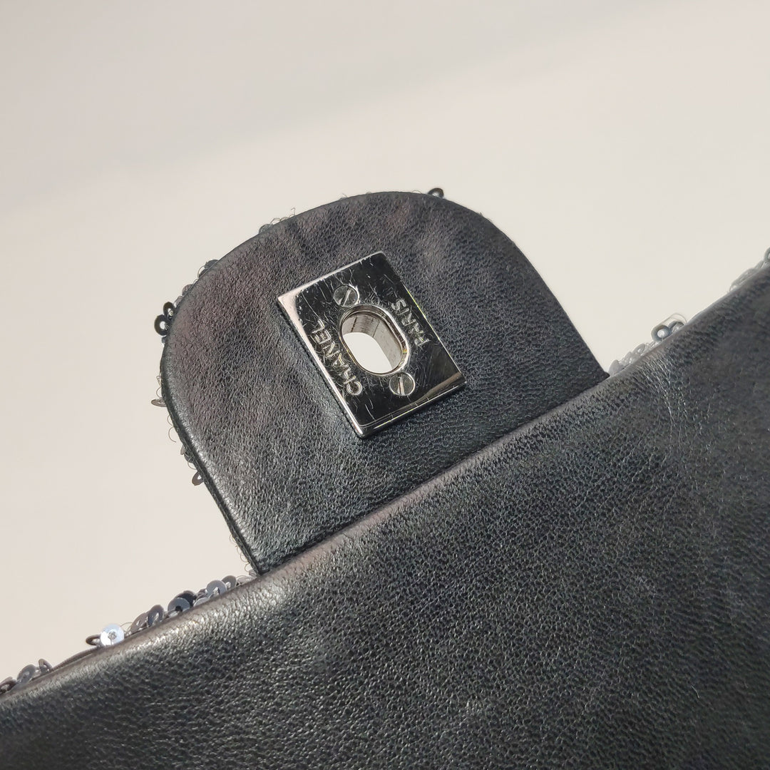 Chanel Black Grey Sequins Flap Bag