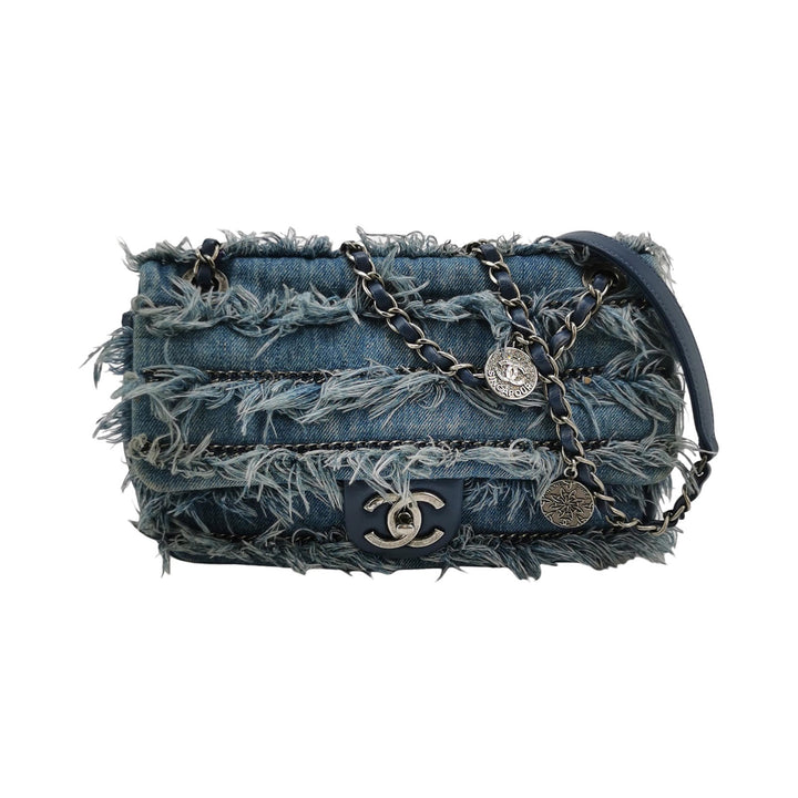 Chanel Fringe Chains Blue Calfskin Denim Flap