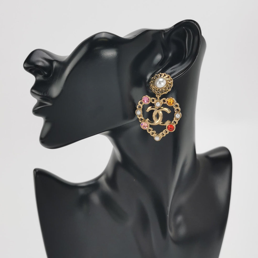 Chanel Heart Shape Dangle Earrings