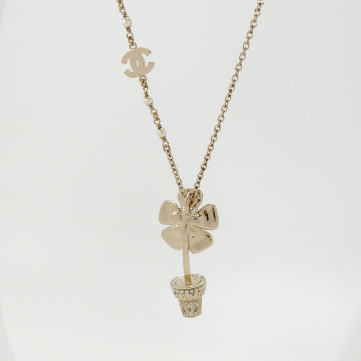 Chanel Flowerpot Faux Pearl CC Logo Necklace