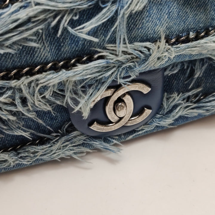 Chanel Fringe Chains Blue Calfskin Denim Flap
