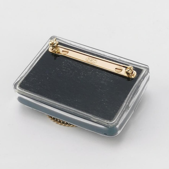 Chanel Enamel Quilted Flap Bag Brooch Gold Green