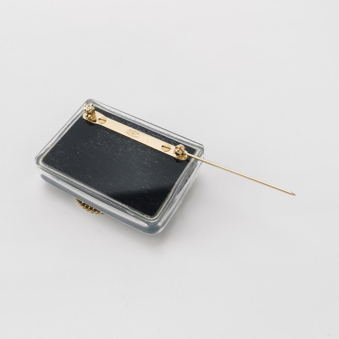 Chanel Enamel Quilted Flap Bag Brooch Gold Green