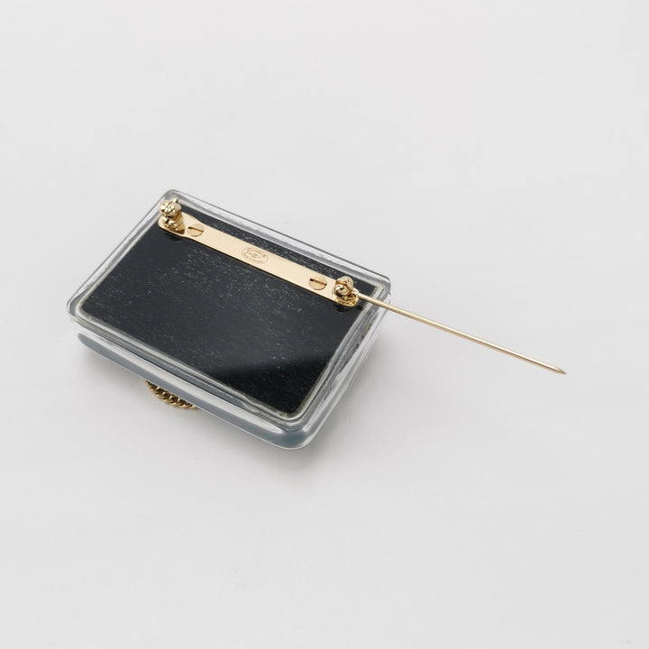 Chanel Enamel Quilted Flap Bag Brooch Gold Green
