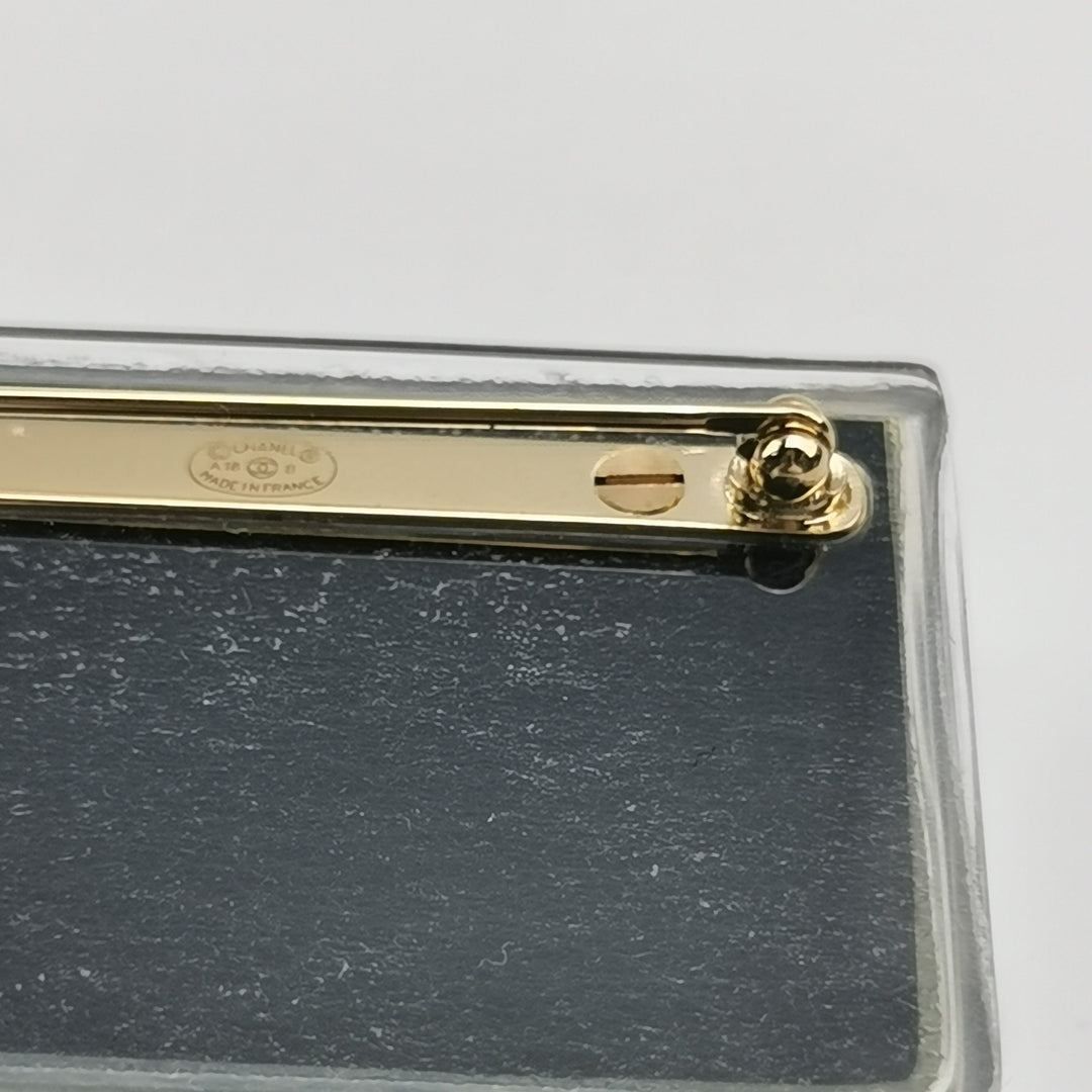Chanel Enamel Quilted Flap Bag Brooch Gold Green