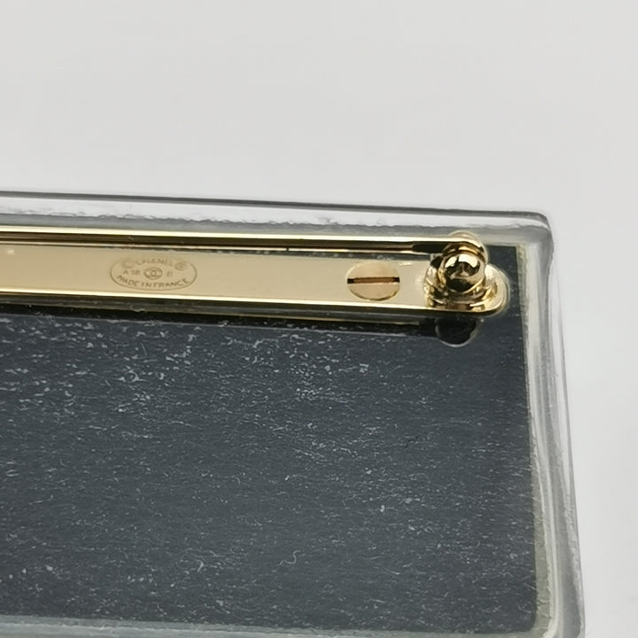 Chanel Enamel Quilted Flap Bag Brooch Gold Green