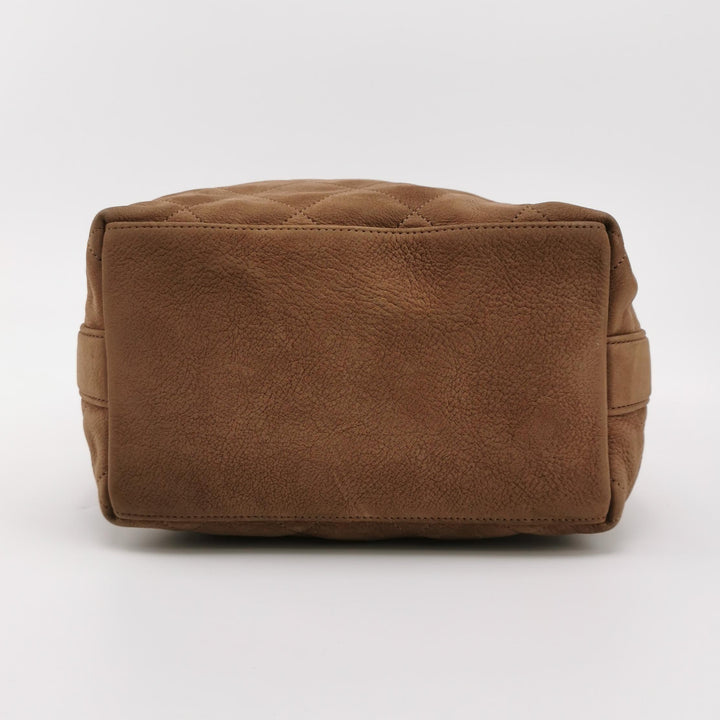 Chanel On My Shoulder Brown Quilted Suede Drawstring Bag