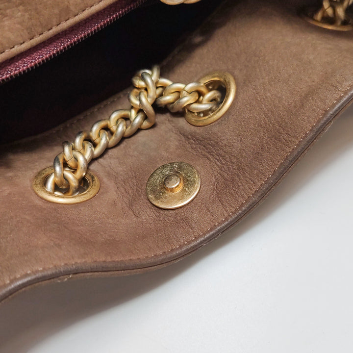 Chanel On My Shoulder Brown Quilted Suede Drawstring Bag