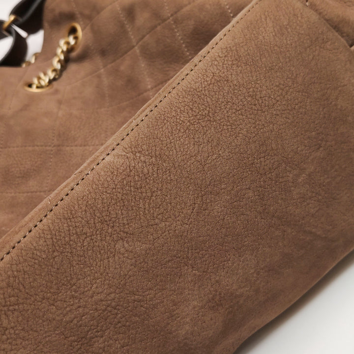 Chanel On My Shoulder Brown Quilted Suede Drawstring Bag