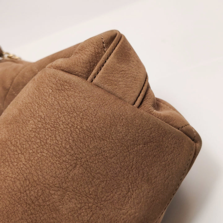Chanel On My Shoulder Brown Quilted Suede Drawstring Bag