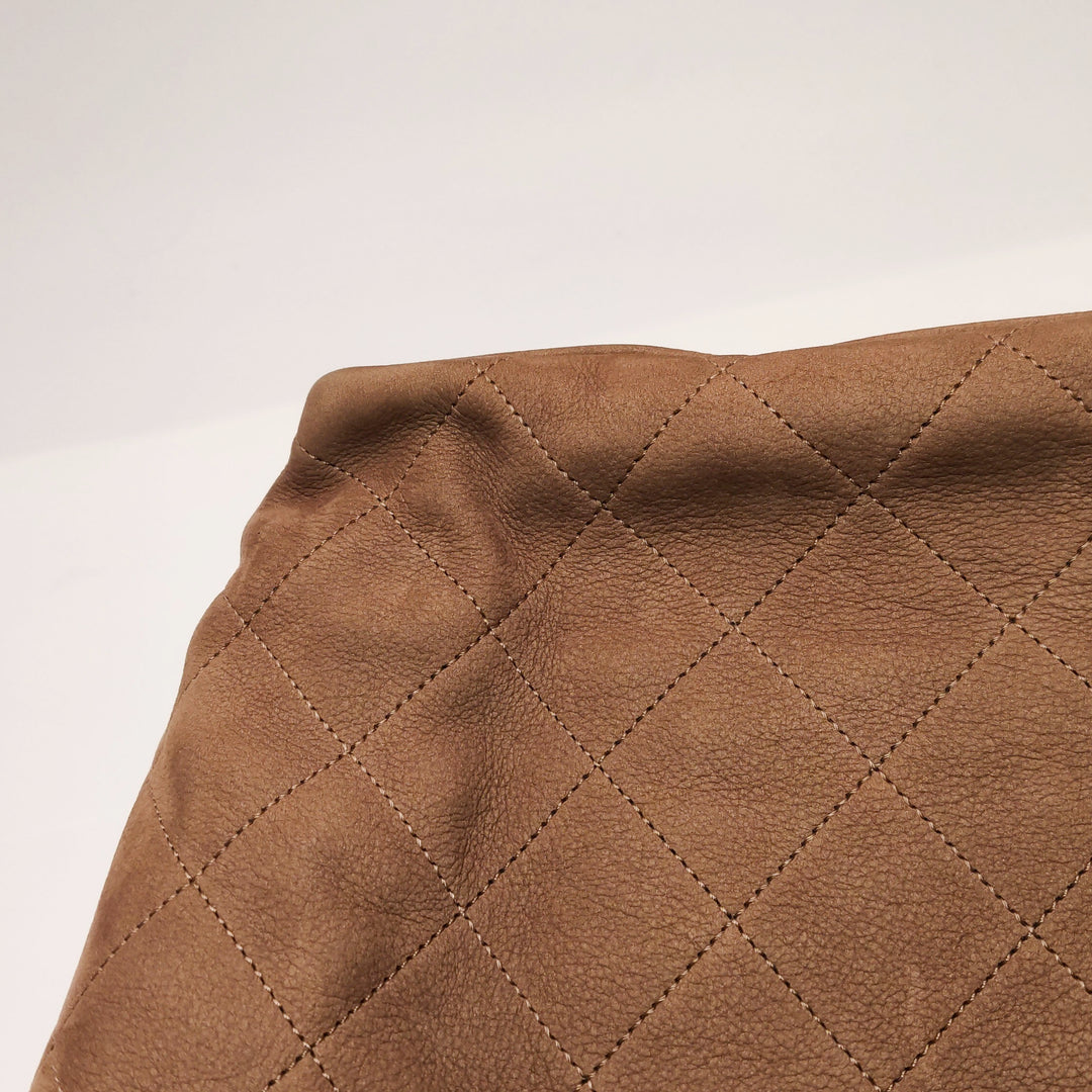 Chanel On My Shoulder Brown Quilted Suede Drawstring Bag