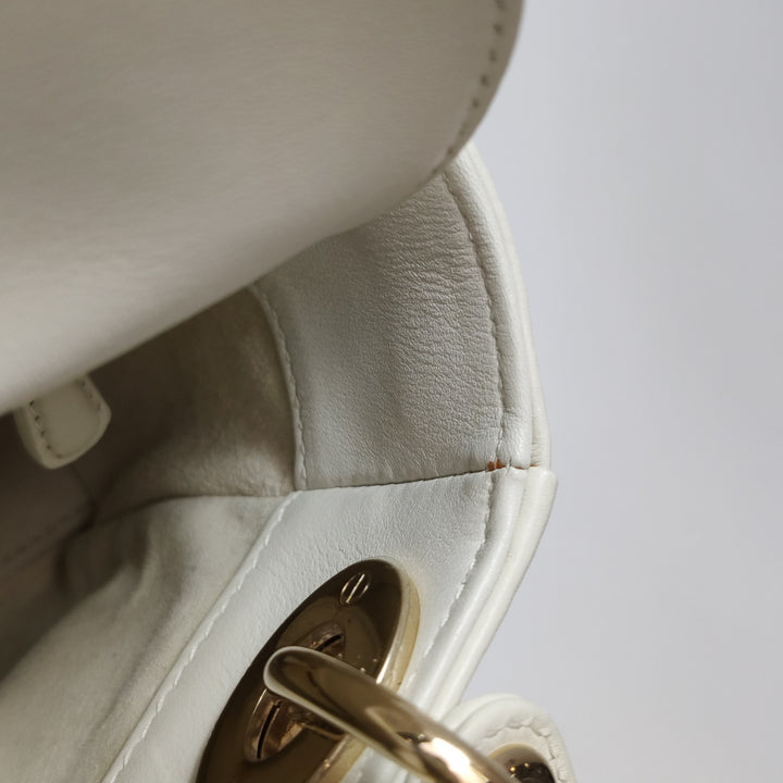 Dior 2018 Mini Lady Dior Smooth White Calfskin Sequin Embroidered Clover