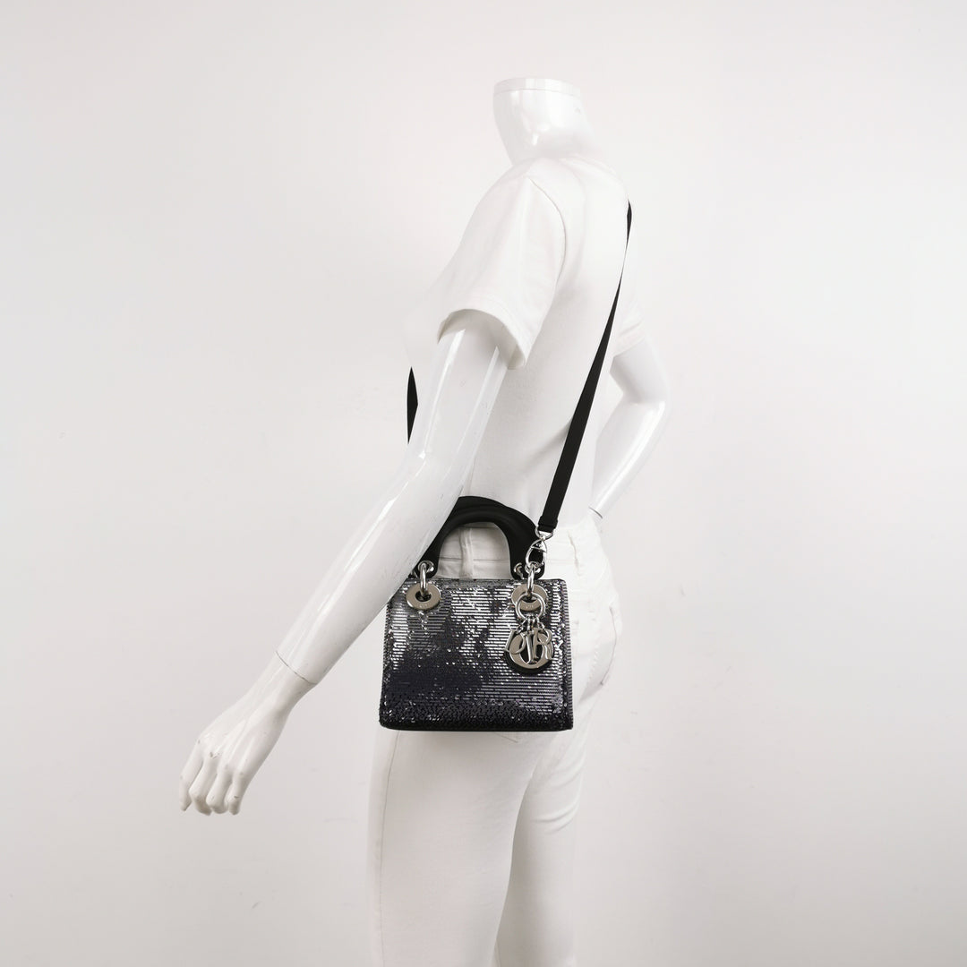 Dior Mini Lady Dior Satin Sequin Gradient Black Silver