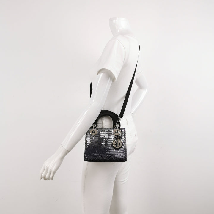 Dior Mini Lady Dior Satin Sequin Gradient Black Silver