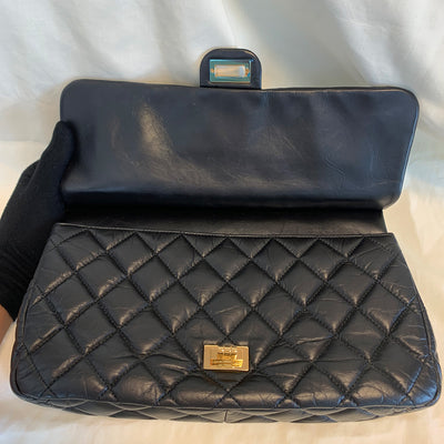 CHANEL LARGE HANDBAG 2.55 JUMBO A37587 BLACK QUILTED LEATHER
