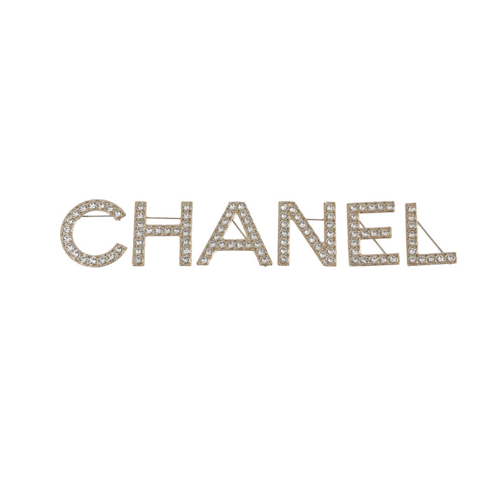 Chanel 2020 Strass Logo Letters Brooch Set Gold