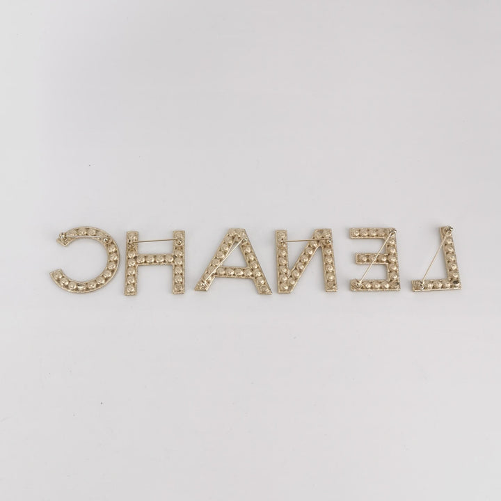 Chanel 2020 Strass Logo Letters Brooch Set Gold