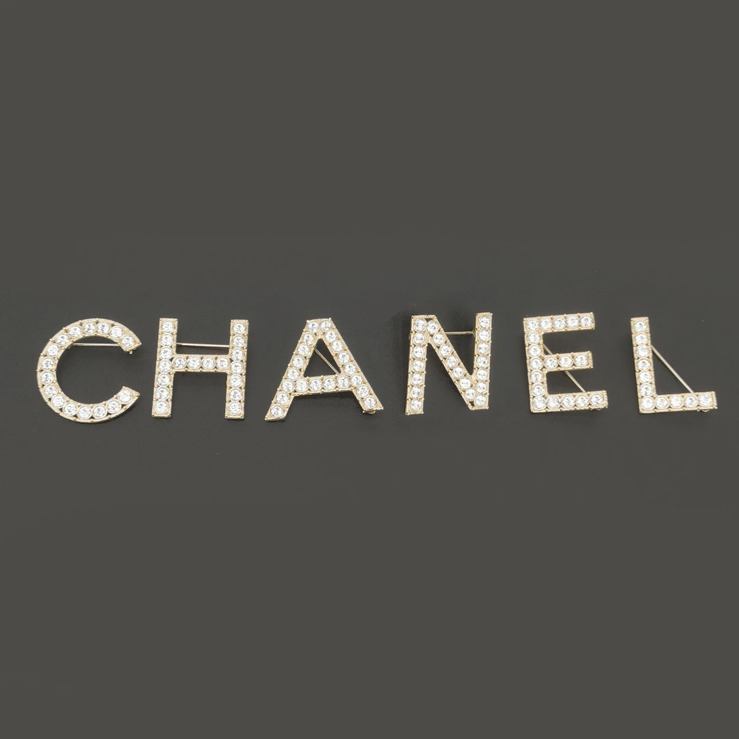 Chanel 2020 Strass Logo Letters Brooch Set Gold