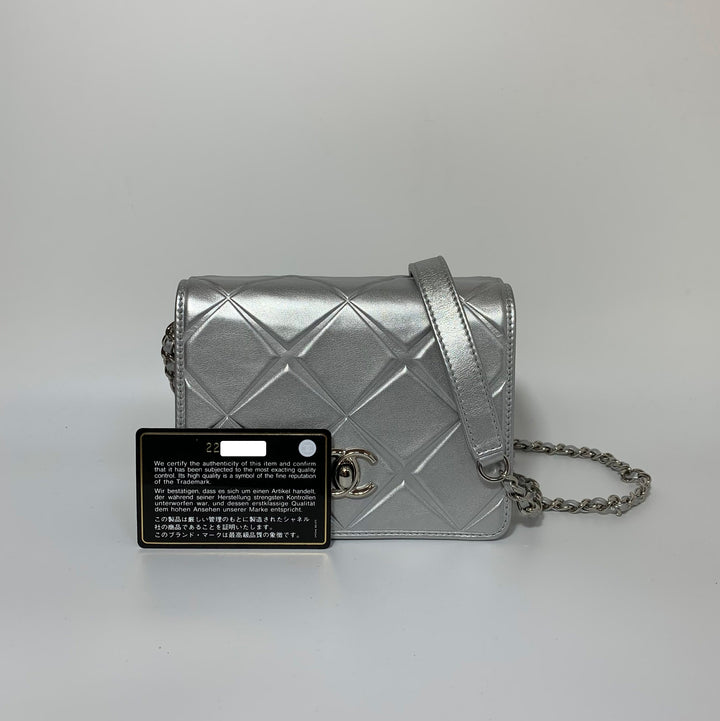 Chanel Silver Mini Propeller Calfskin Leather Flap Bag Metallic 2016