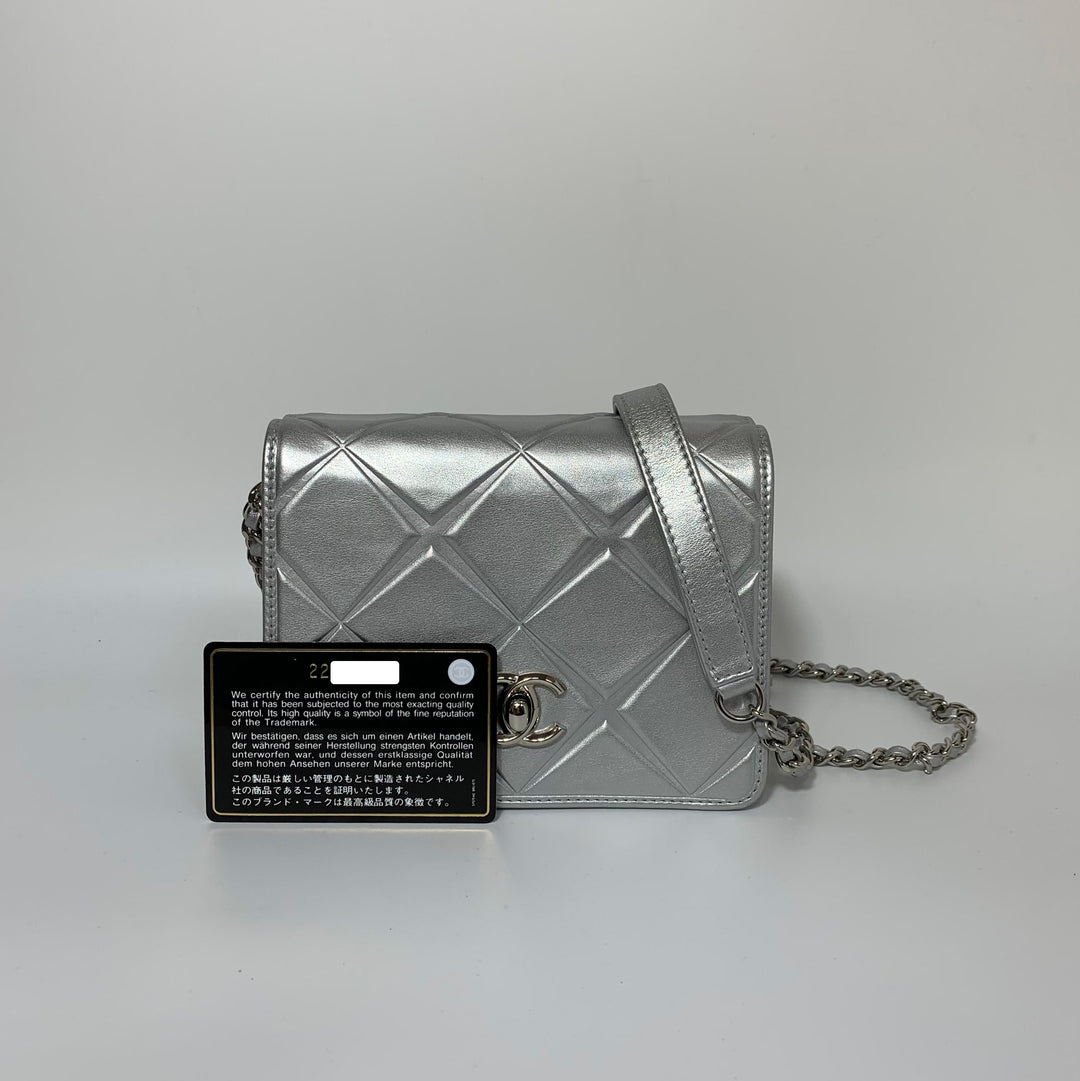 Chanel 2016 Calfskin Silver Mini Propeller Flap Bag with Silver Hardware