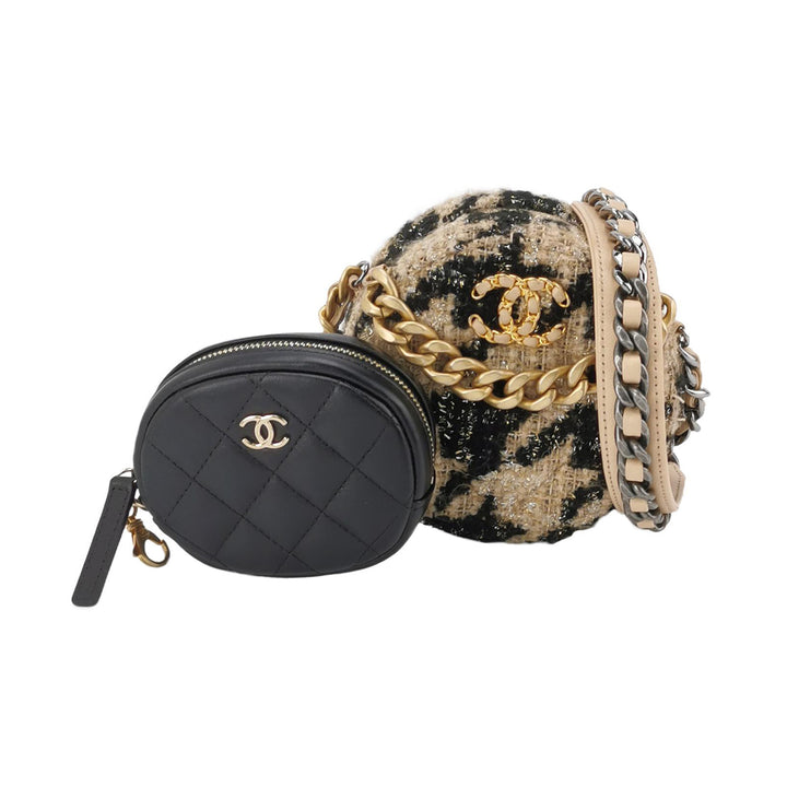 Chanel Tweed 19 Round Clutch with Chain and Coin Purse Crossbody Bag