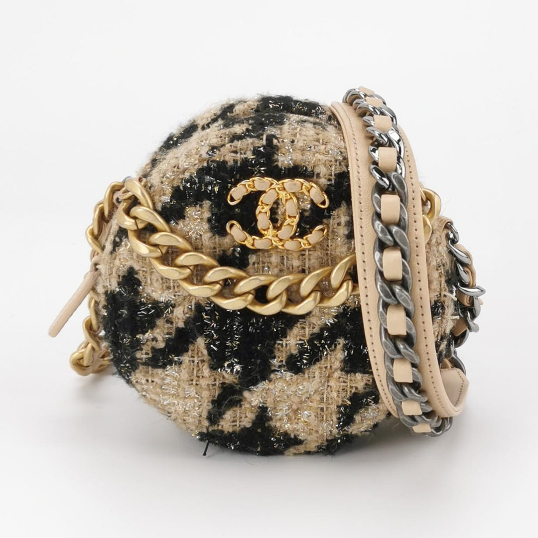 Chanel Tweed 19 Round Clutch with Chain and Coin Purse Crossbody Bag