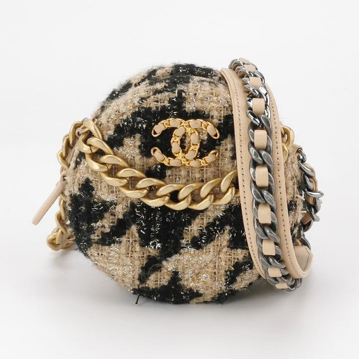 Chanel Tweed 19 Round Clutch with Chain and Coin Purse Crossbody Bag