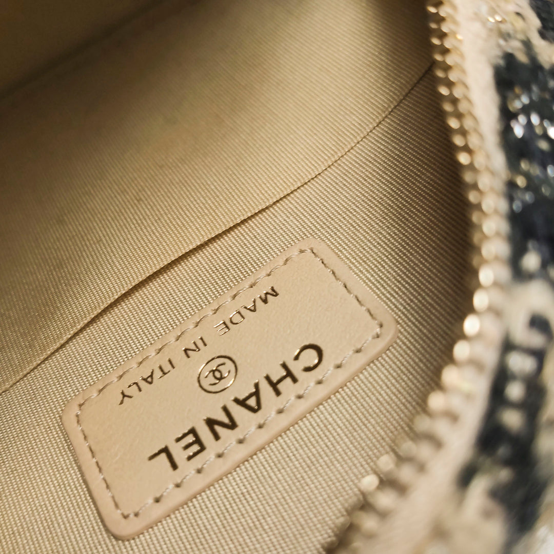 Chanel Tweed 19 Round Clutch with Chain and Coin Purse Crossbody Bag