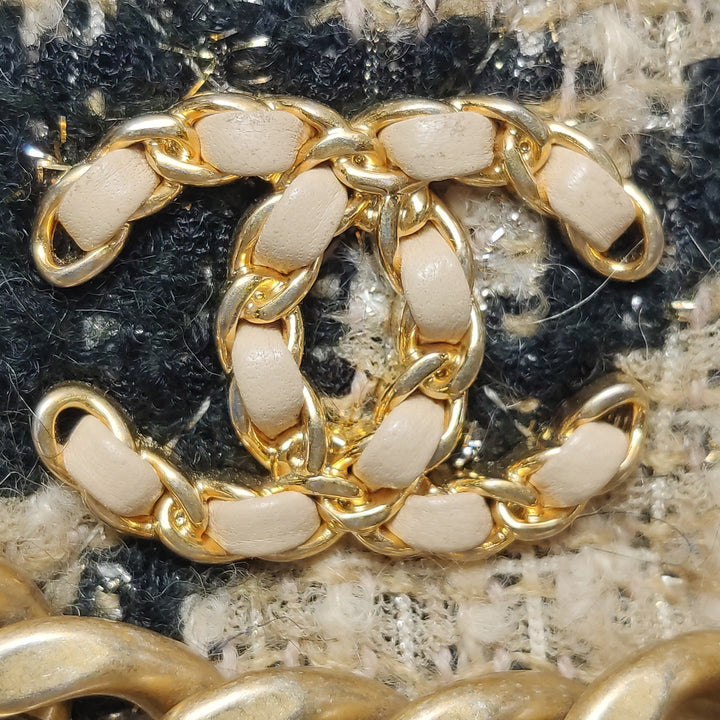 Chanel Tweed 19 Round Clutch with Chain and Coin Purse Crossbody Bag