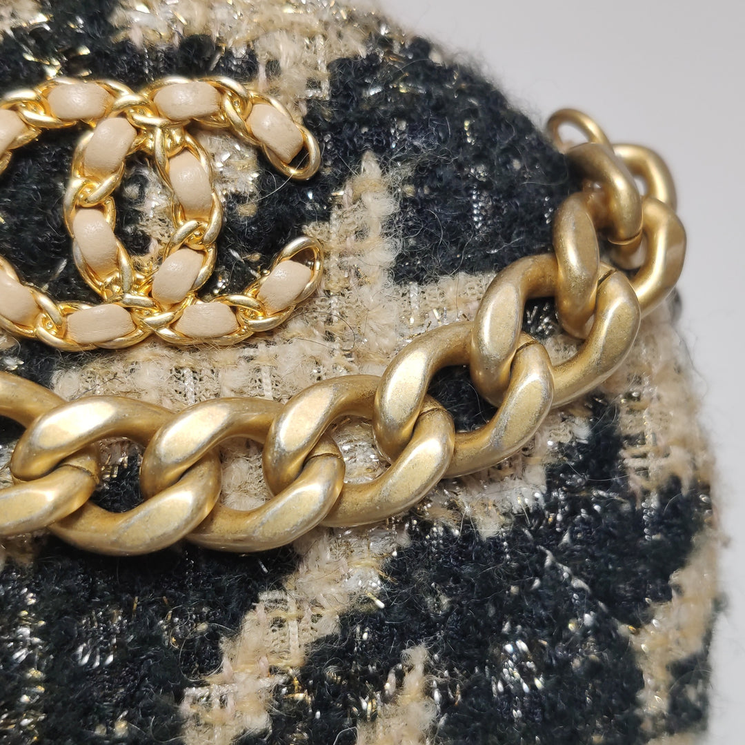 Chanel Tweed 19 Round Clutch with Chain and Coin Purse Crossbody Bag