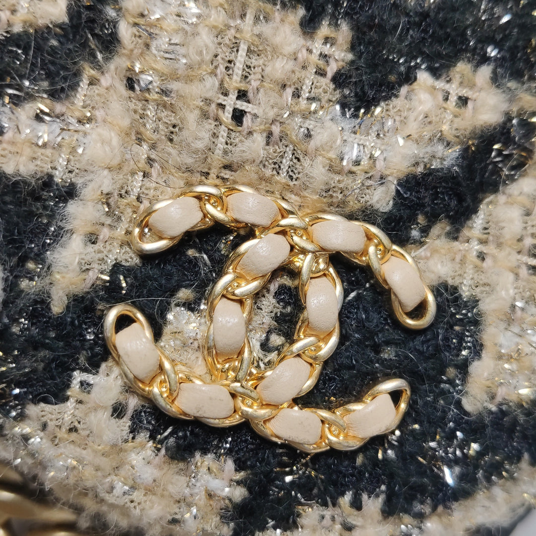 Chanel Tweed 19 Round Clutch with Chain and Coin Purse Crossbody Bag