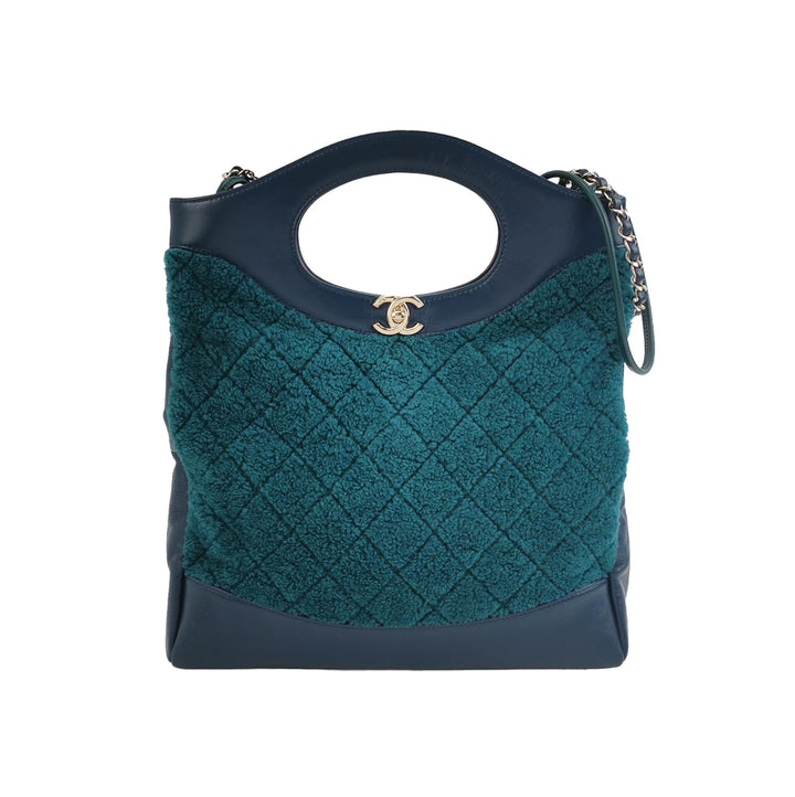 Chanel 31 Shopping Bag In Blue Green Quilted Shearling Leather Bag