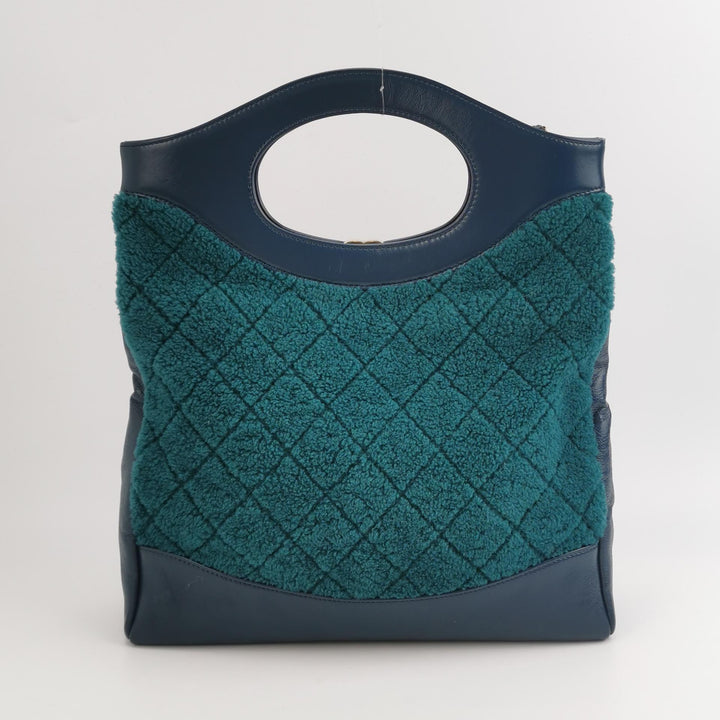 Chanel 31 Shopping Bag In Blue Green Quilted Shearling Leather Bag