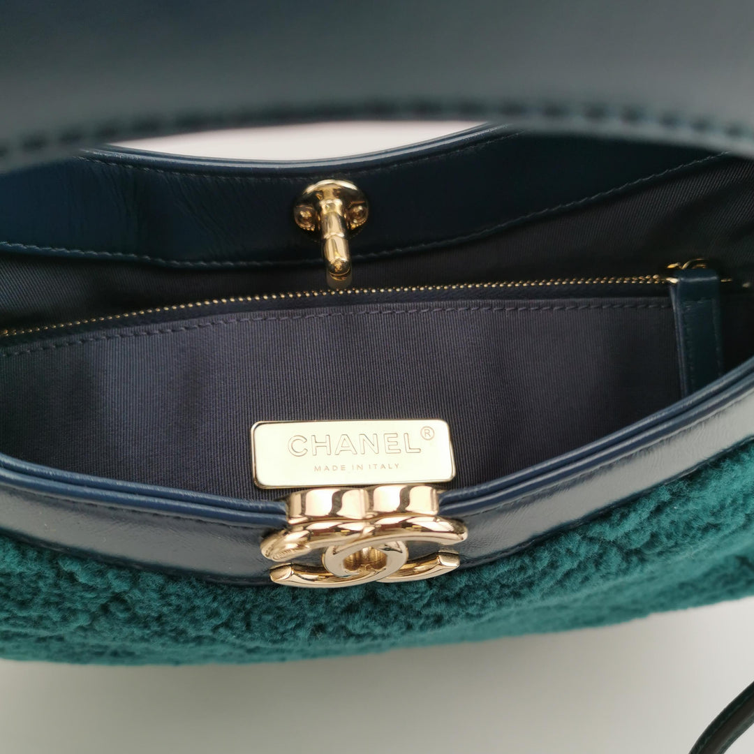 Chanel 31 Shopping Bag In Blue Green Quilted Shearling Leather Bag