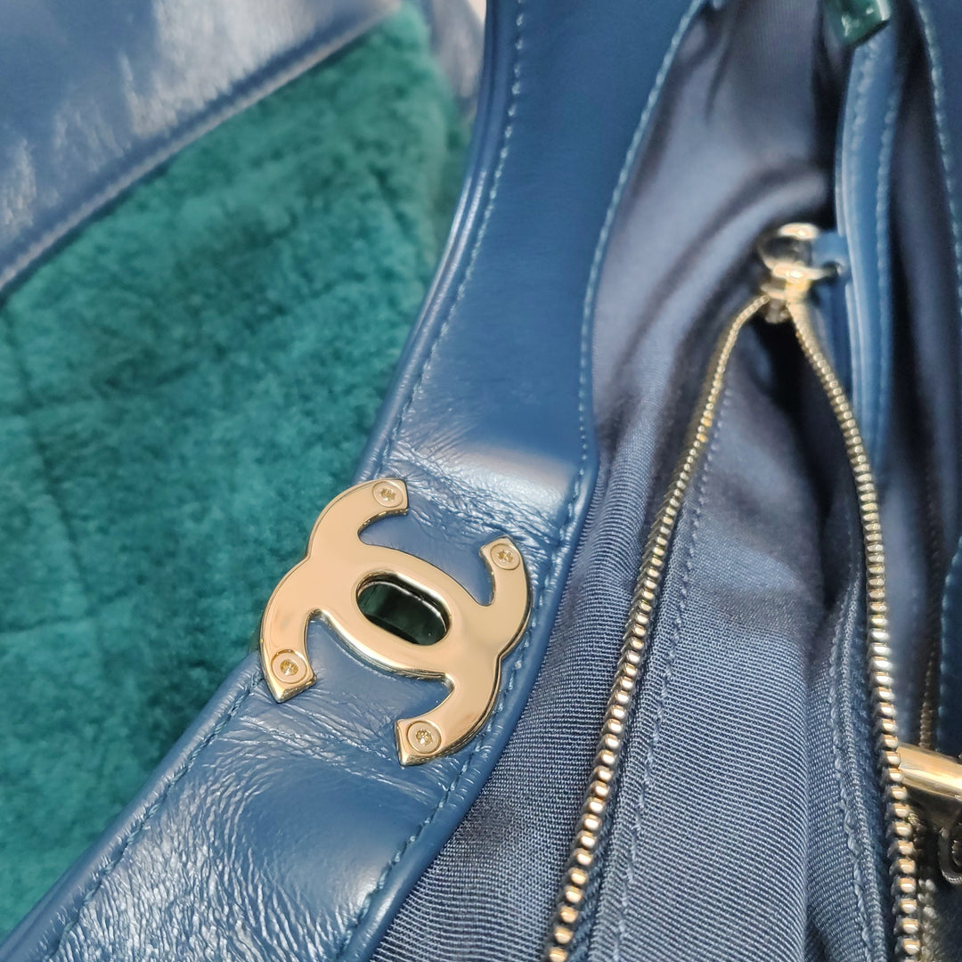 Chanel 31 Shopping Bag In Blue Green Quilted Shearling Leather Bag