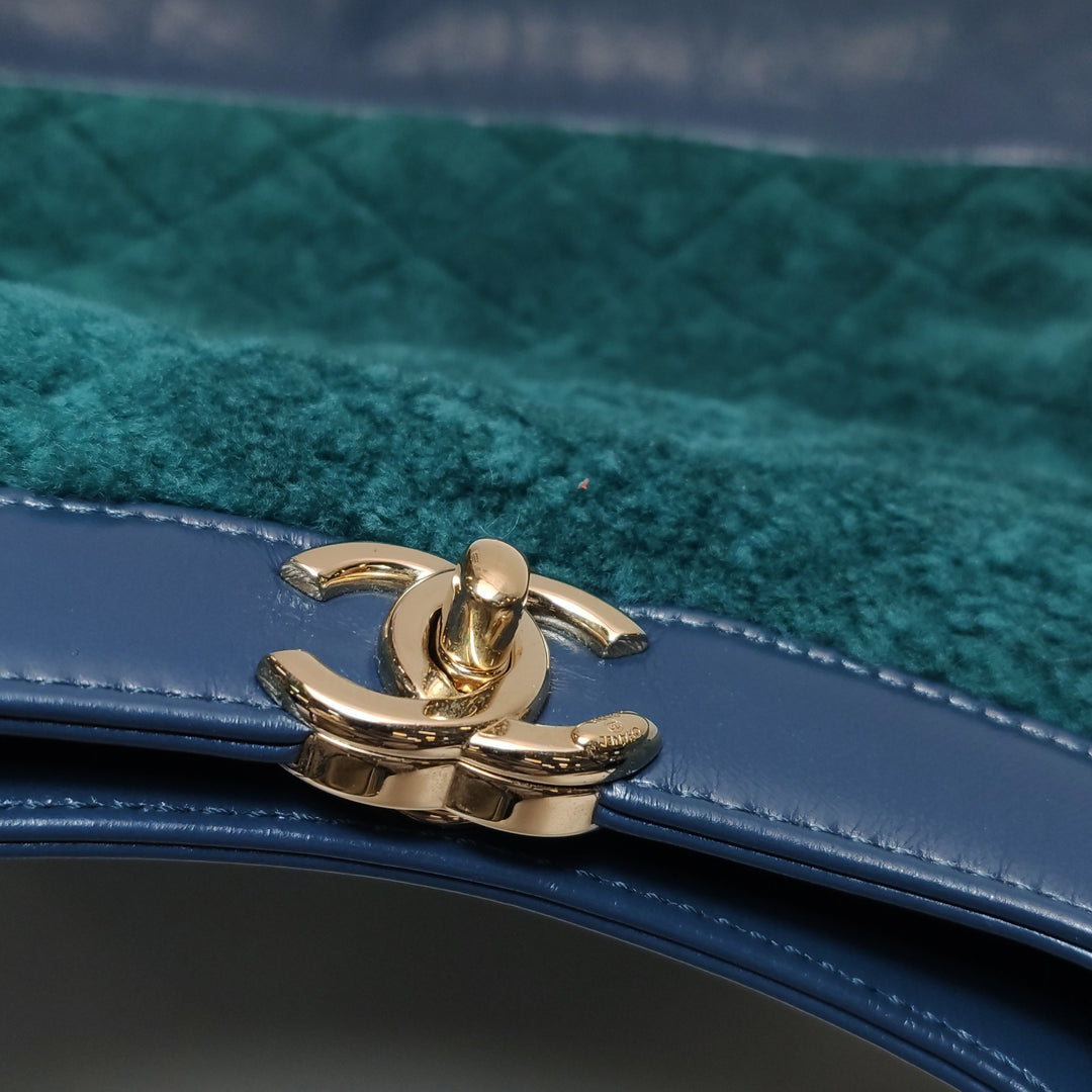 Chanel 31 Shopping Bag In Blue Green Quilted Shearling Leather Bag