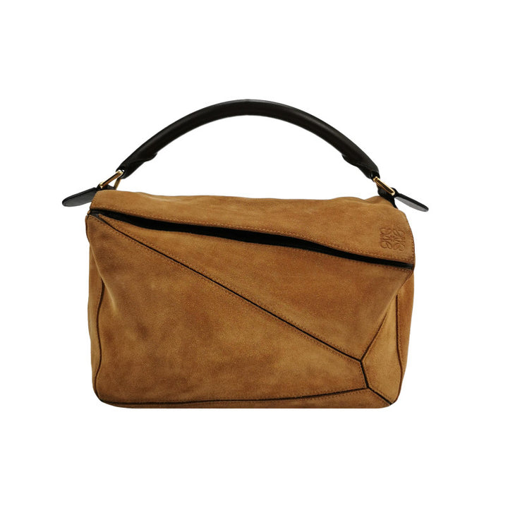 Loewe Medium Puzzle Bag In Brown Suede