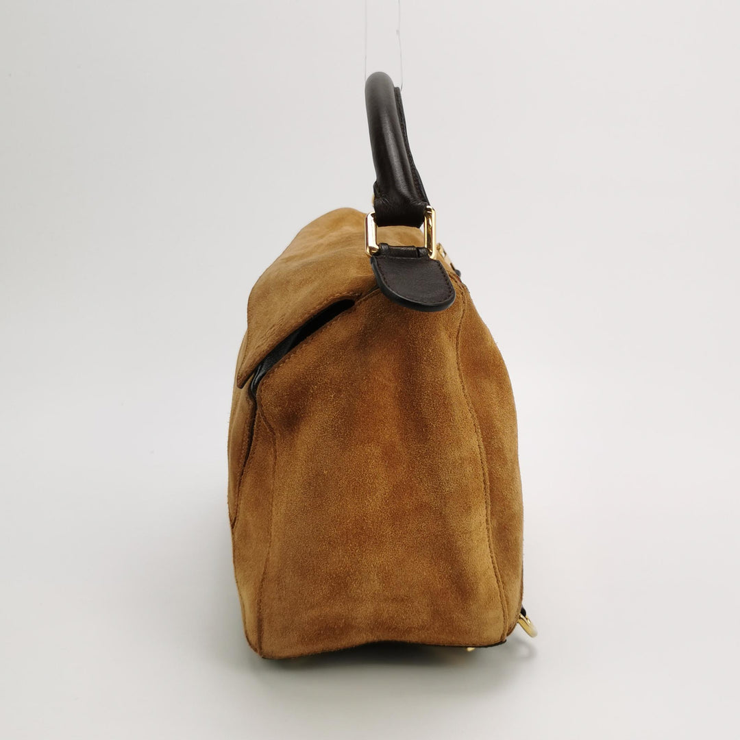Loewe Medium Puzzle Bag In Brown Suede