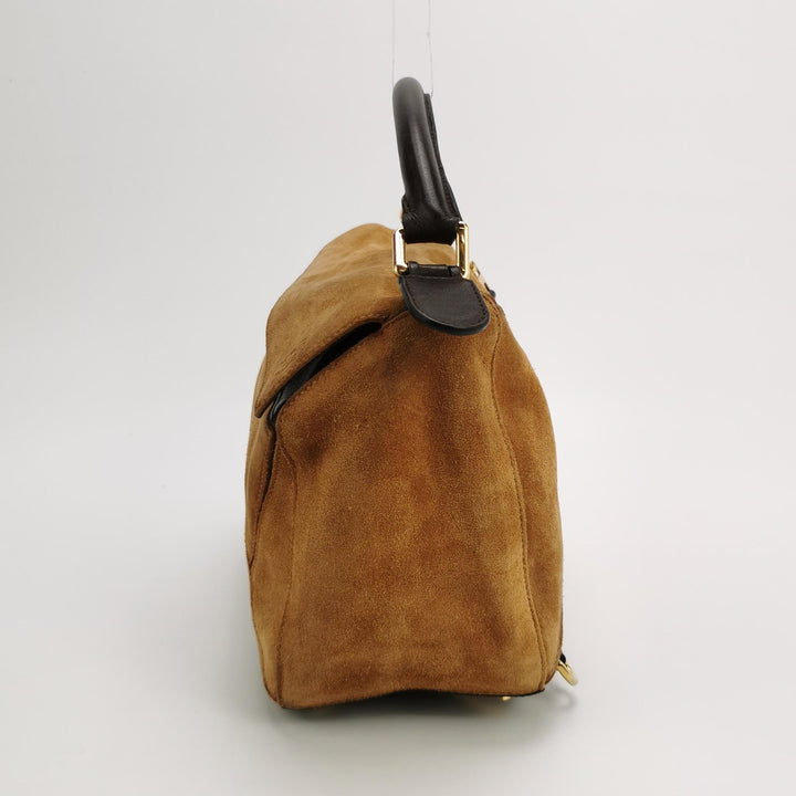 Loewe Medium Puzzle Bag In Brown Suede