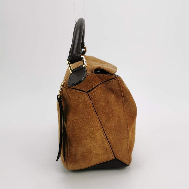 Loewe Medium Puzzle Bag In Brown Suede