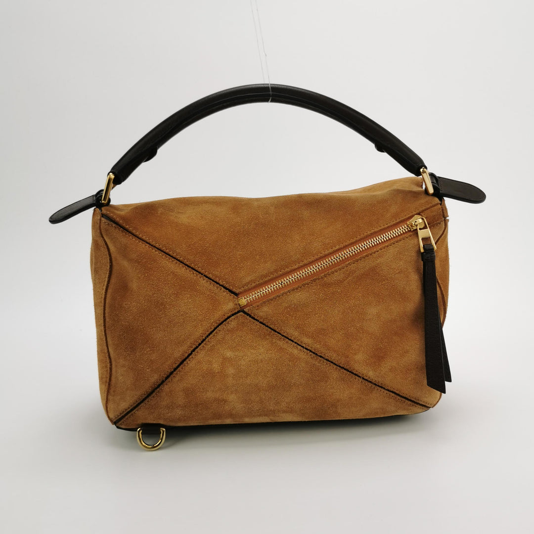 Loewe Medium Puzzle Bag In Brown Suede